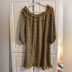 Max Studio Yellow Floral Scoop Neck Prairie Dress